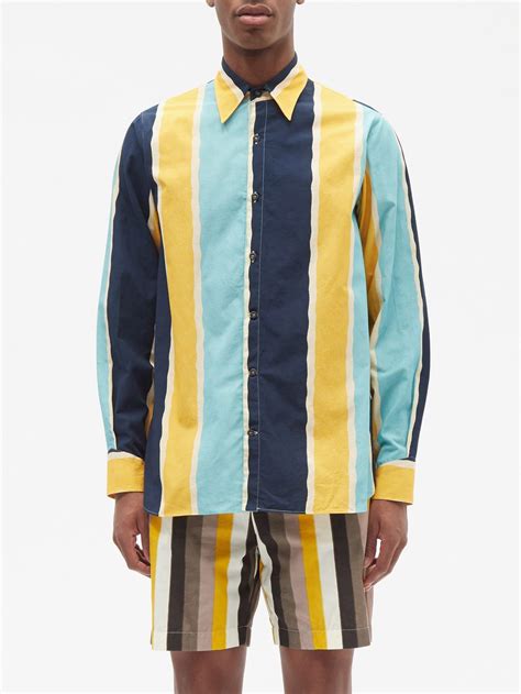 prada printed striped cotton-poplin shir|Prada tie.